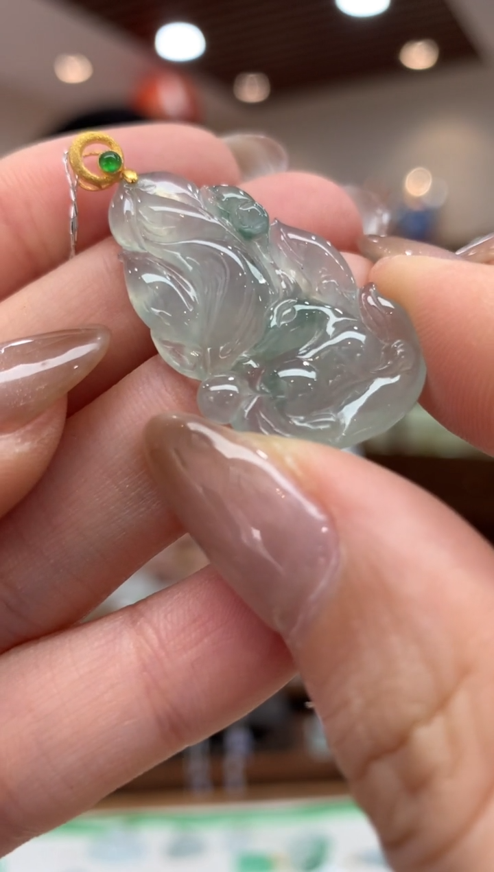 【闪购商品】翡翠18K金镶嵌吊坠(不含链)九尾狐
