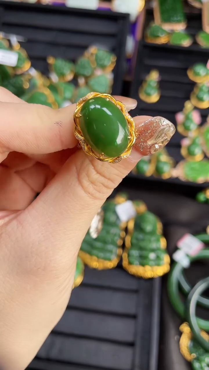 【闪购商品】和田玉戒指18K金镶嵌多样性发一 