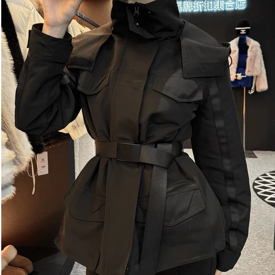 【集美】幂幂同款欧货白鹅绒工装冲锋衣女短款腰带大口袋冬季羽绒服