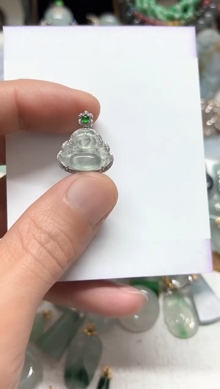 【闪购商品】翡翠颈饰18K金镶嵌天然缅甸A货翡翠吊坠