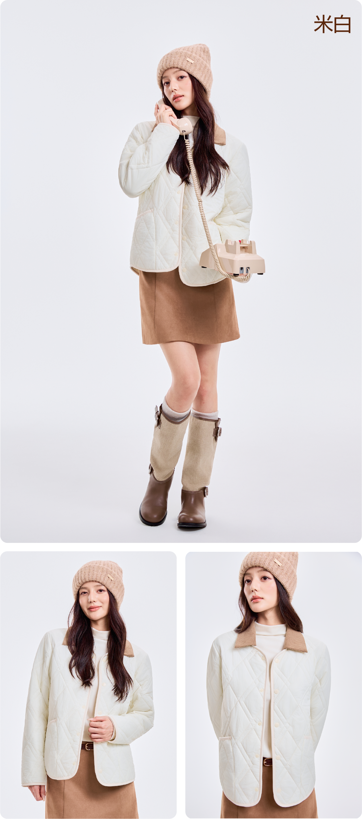 5708女款 可拆翻领绗缝羊毛长袖