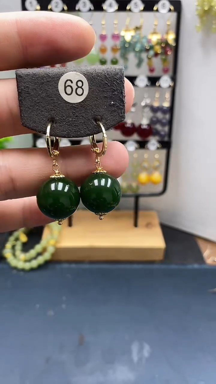 和田玉银S925镀金镶嵌耳饰尺寸16mm耳扣22