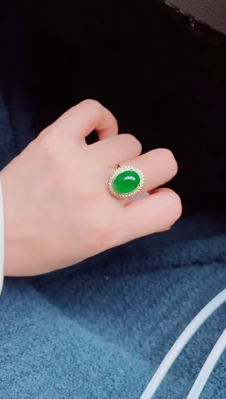 【闪购商品】翡翠戒指银S925镶嵌天然a货翡翠244