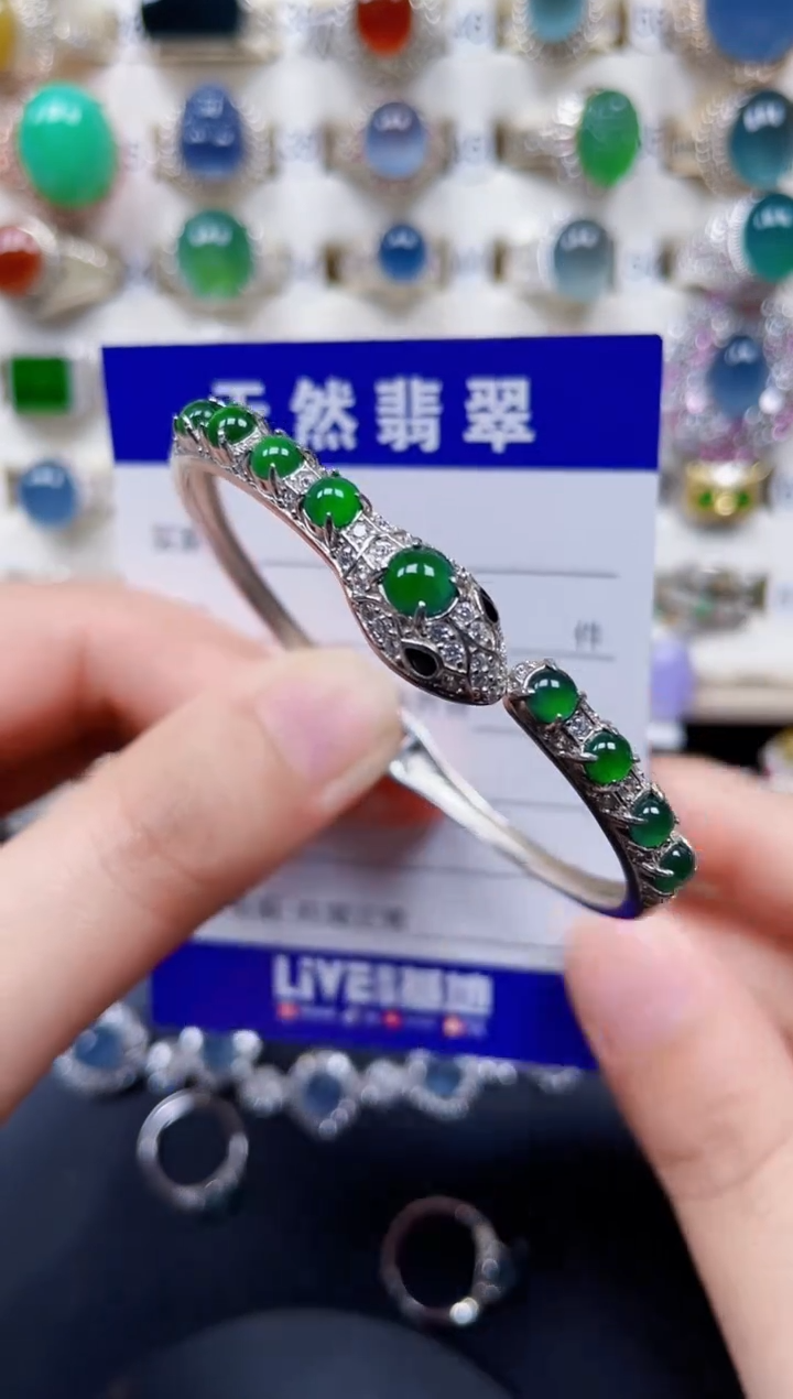 银S925镶嵌手镯翡翠160