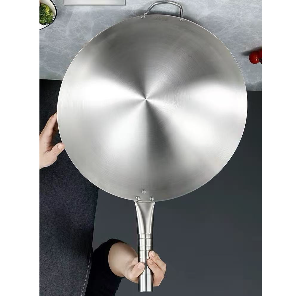 爆火不生锈厨师专用三代锅无涂层潮安不锈钢锅