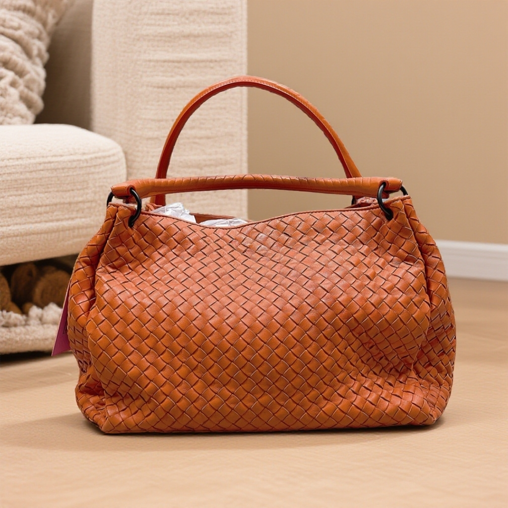 95新 BOTTEGA VENETA/葆蝶家  橙色编织托特包 1837 9966 