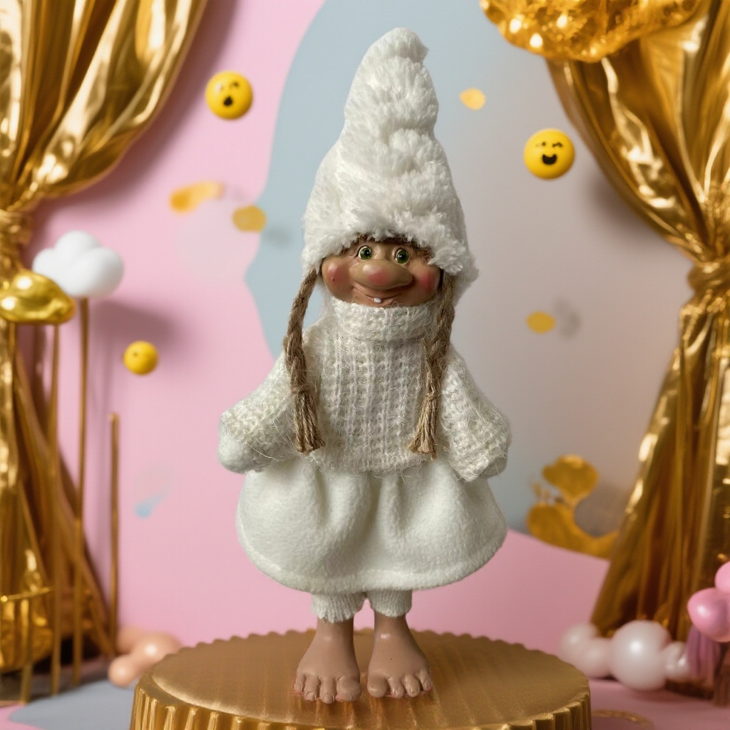 中古站立可爱白色超萌小山妖室内家居布艺造景装饰摆件