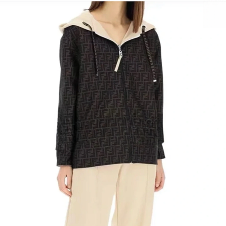 99新 FENDI/芬迪 汤/P245110946/满印 双面连帽拉链 卫衣 M码