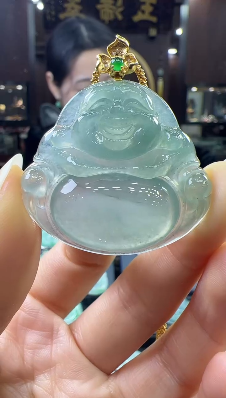 【闪购商品】翡翠挂件18K金镶嵌佛公