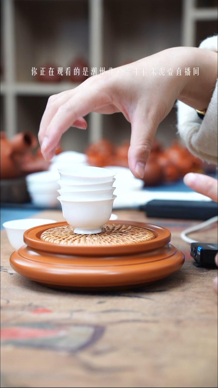 【闪购商品】紫砂茶盘高骨瓷手工高脚杯35cc四只装