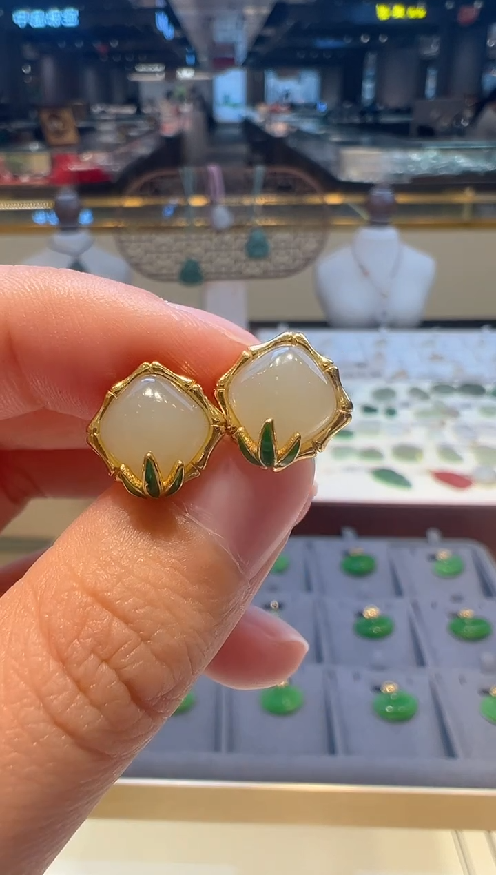 【闪购商品】和田玉耳饰银S925镶嵌06