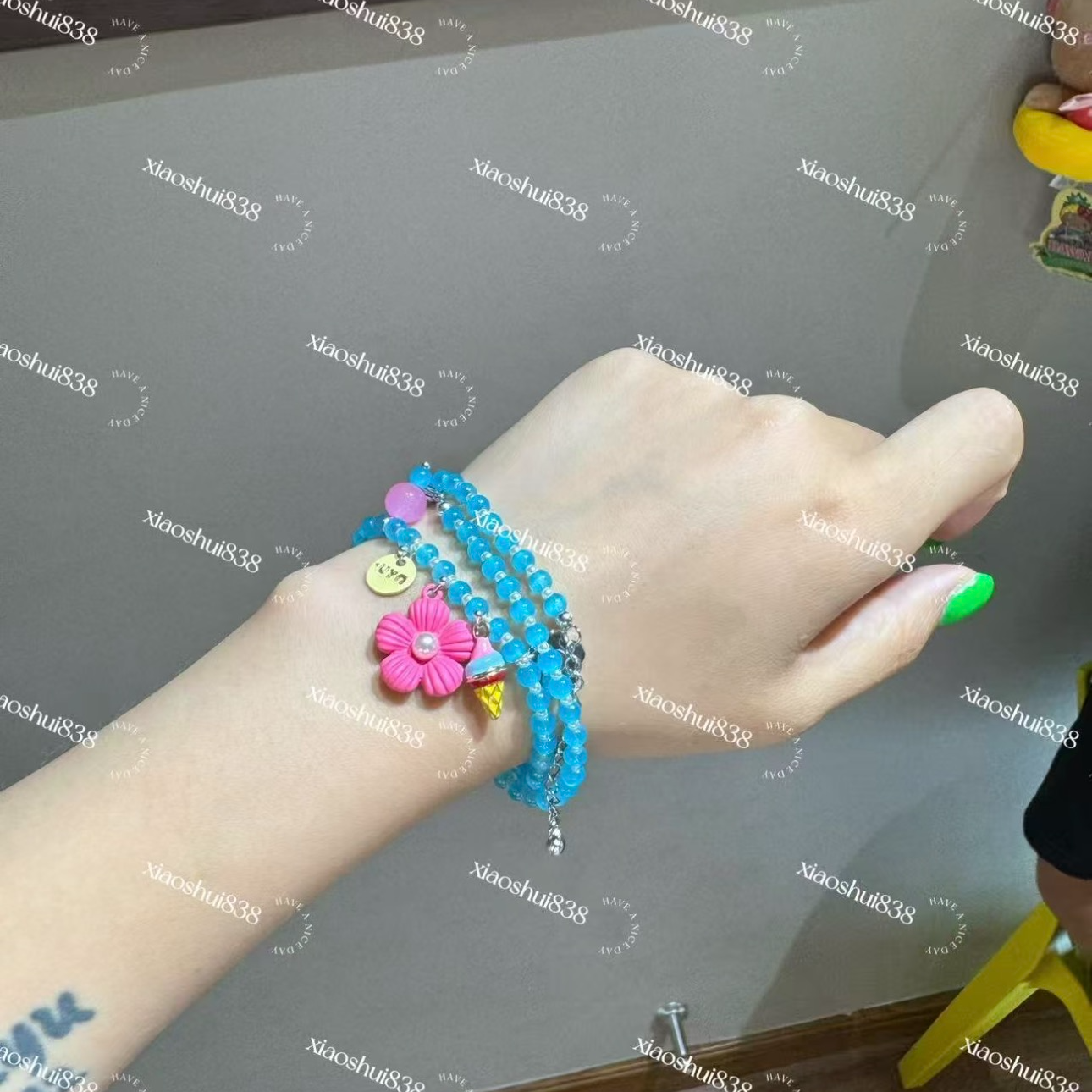 非金属仿水晶项链 【小水专属】冰透感甜美百搭贝珠项链蓝色饰品ins