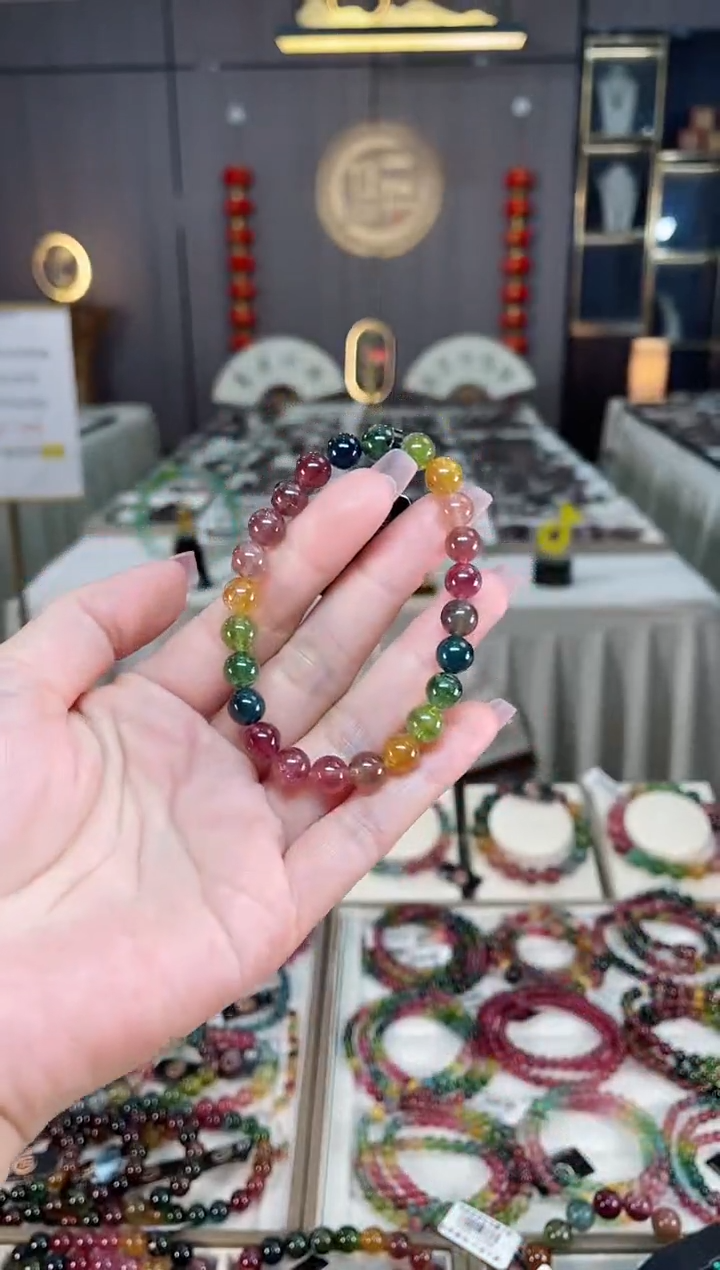 未镶嵌冰透体老矿碧玺彩虹单圈手串7mm+碧玺hon多样性发一条