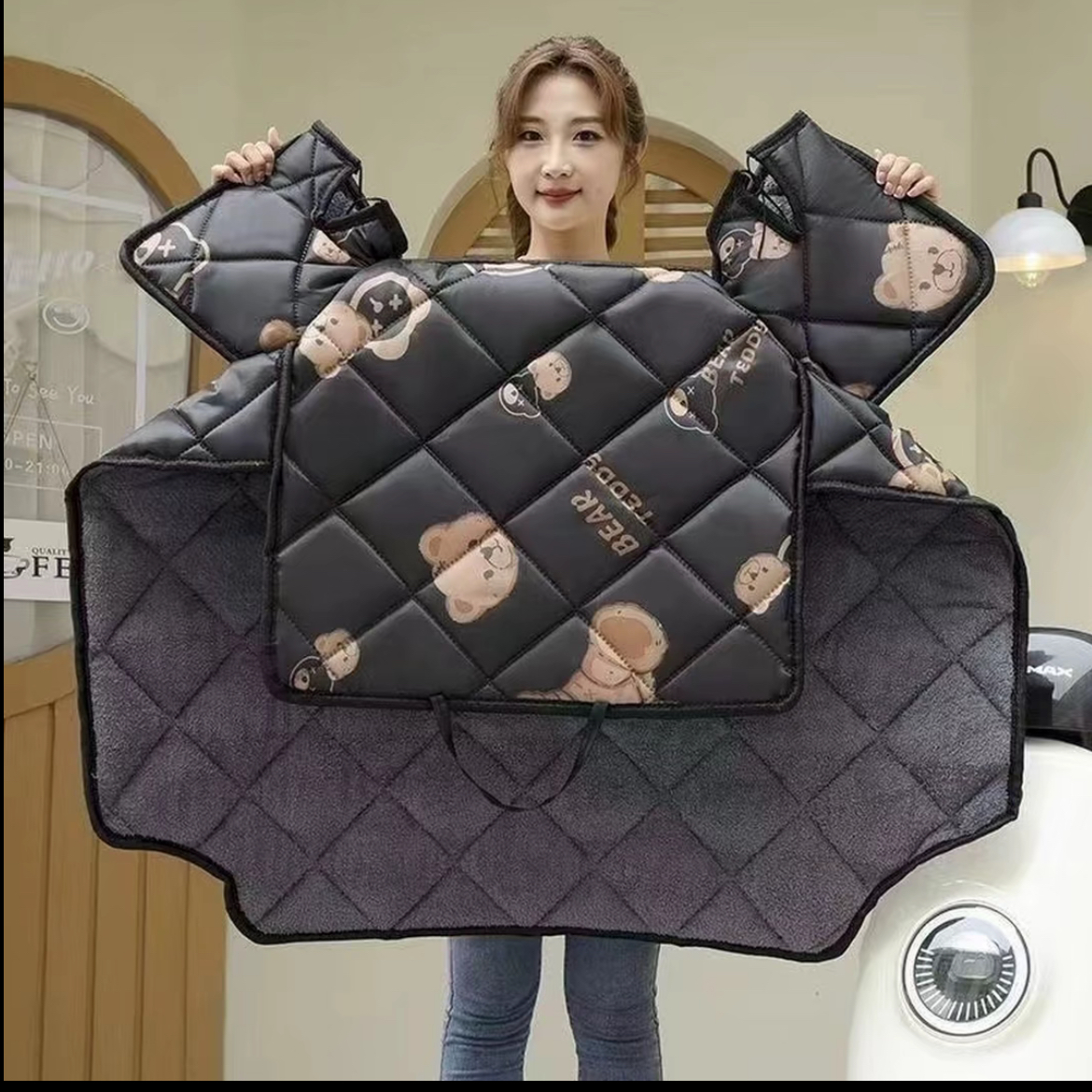 冬季电动车挡风被加绒加厚防寒防水挡风罩保暖电动车护膝被