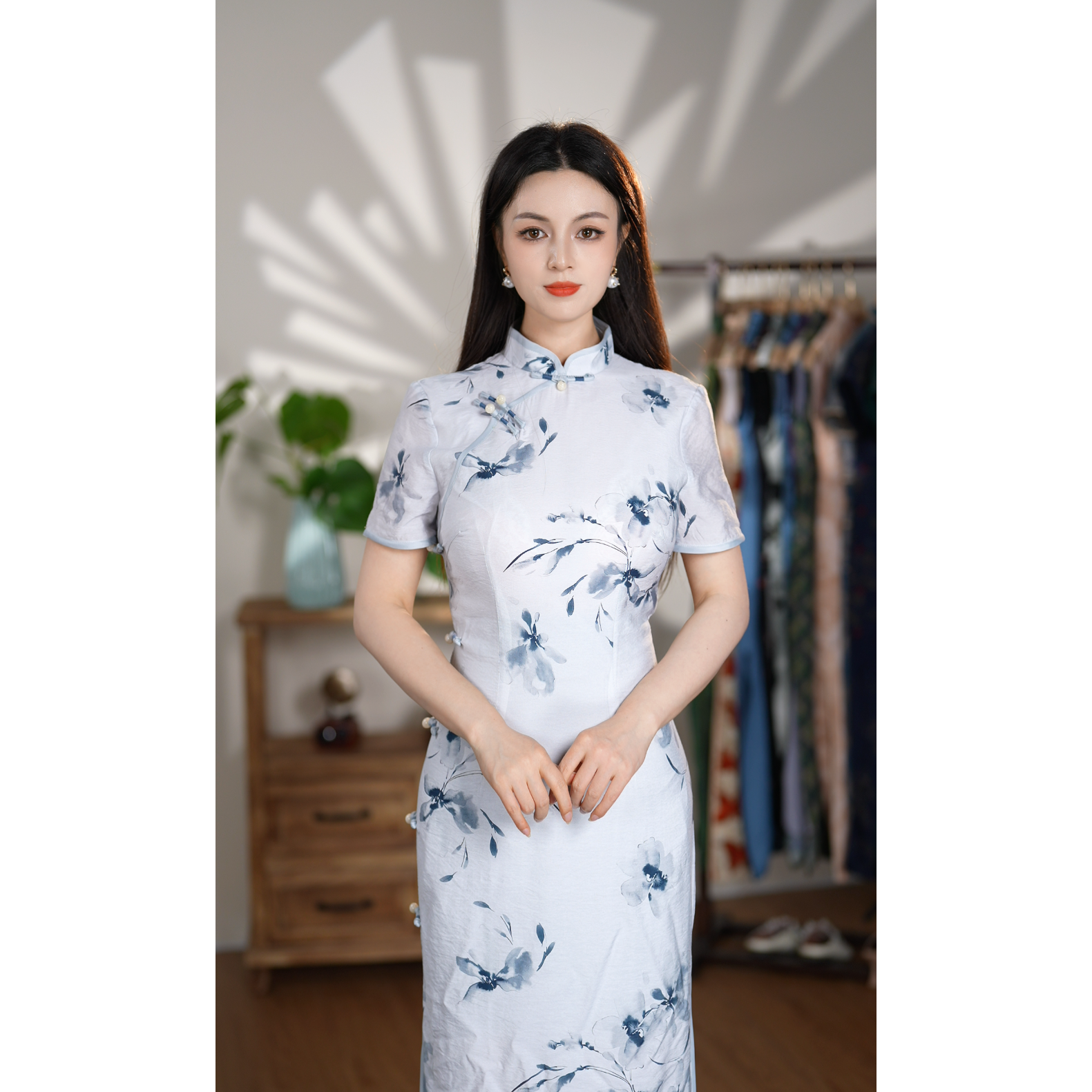 【竹节麻】春季新款复古印花旗袍裙子 【裙长117-122左右】