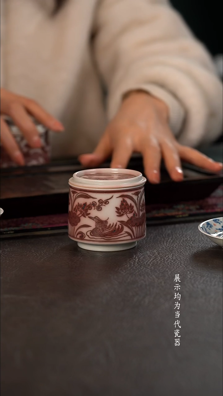 活动价 釉里红鸳鸯小盖罐