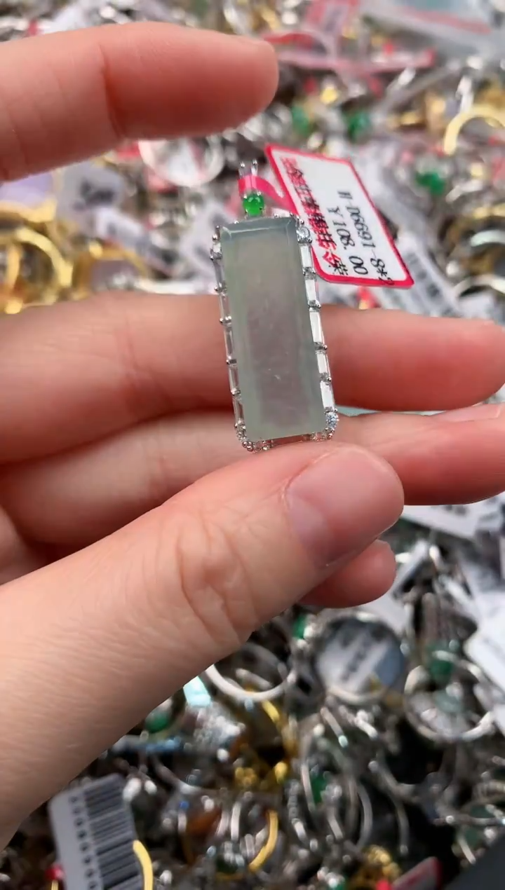 银S925镶嵌戒指翡翠666   10