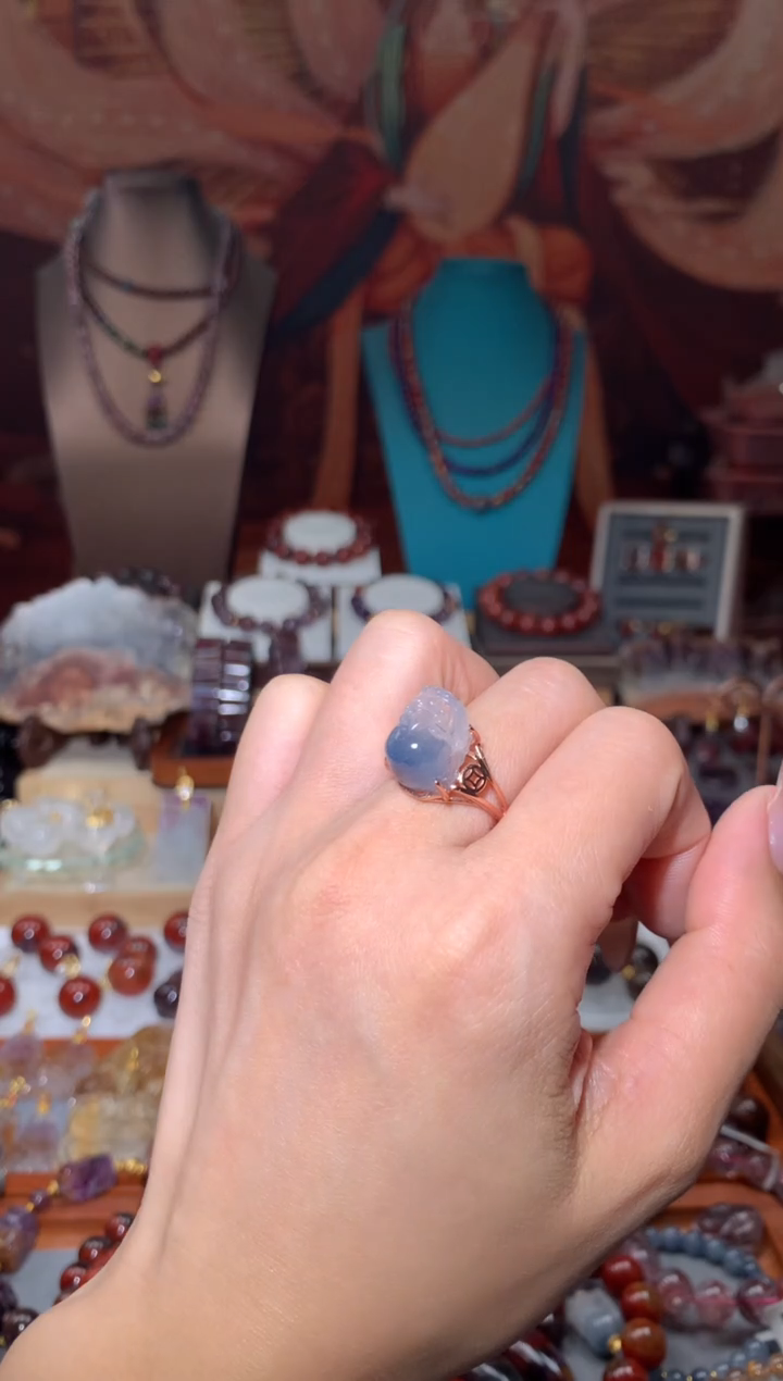 未镶嵌珠宝半成品水晶蓝兔毛貔貅戒指多样性发其1