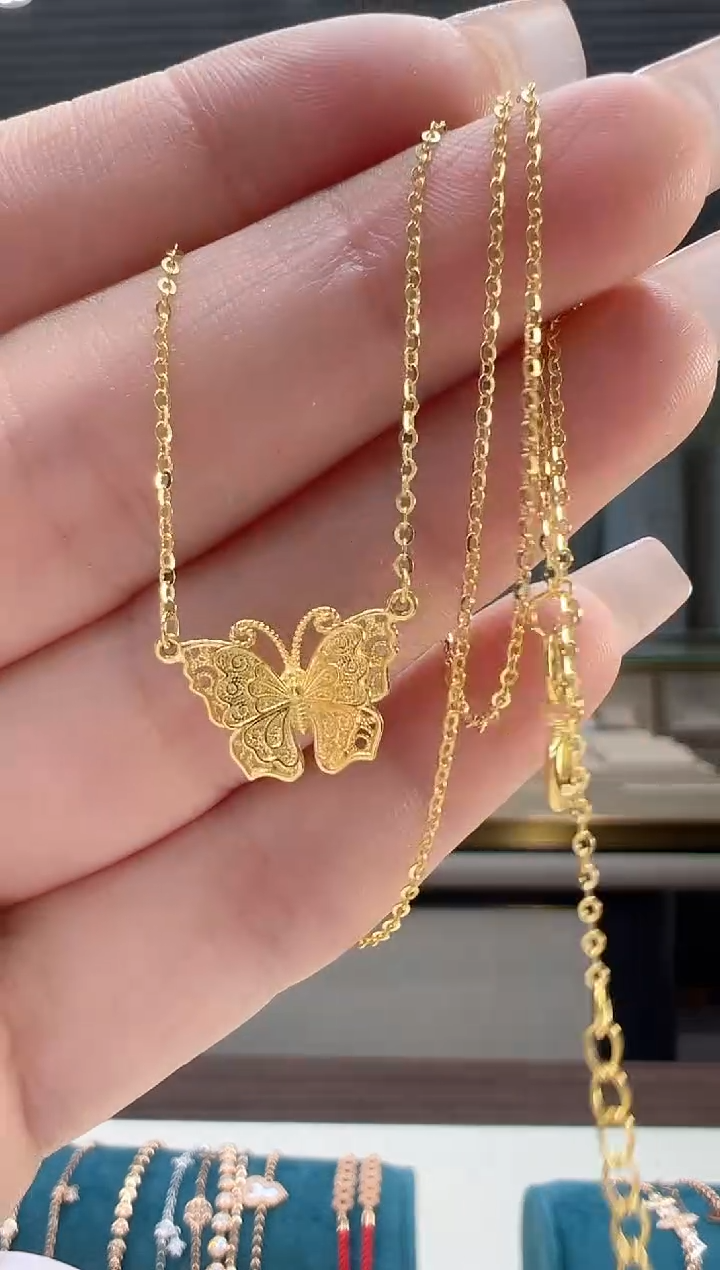 【闪购商品】18K金项链蝴蝶锁骨链K黄