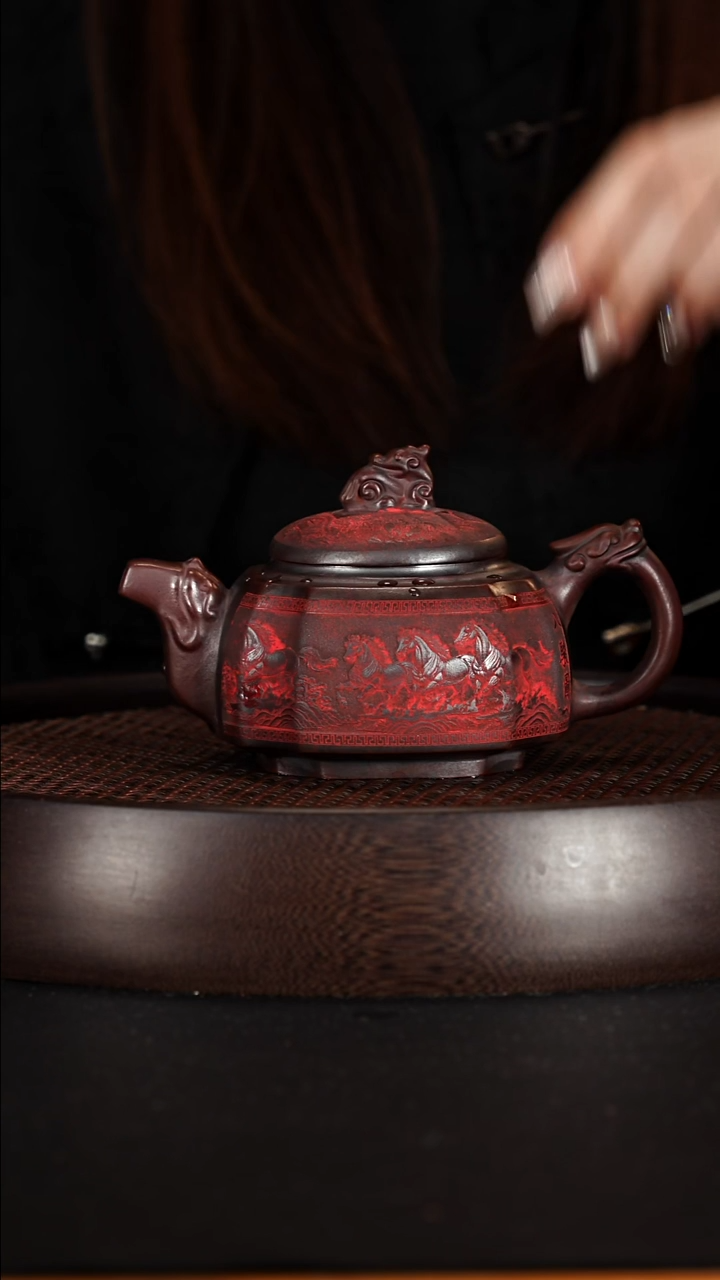 茶壶紫砂宜兴紫砂壶龙山古乌泥柴烧4方龙尊280cc