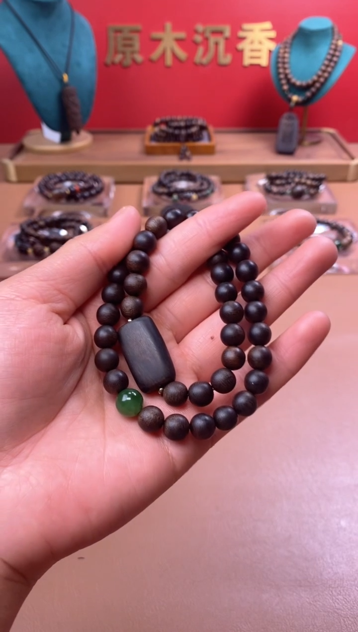 【闪购商品】沉香手串M沉水芽庄白棋08两圈+雷击顶珠沉香木雕