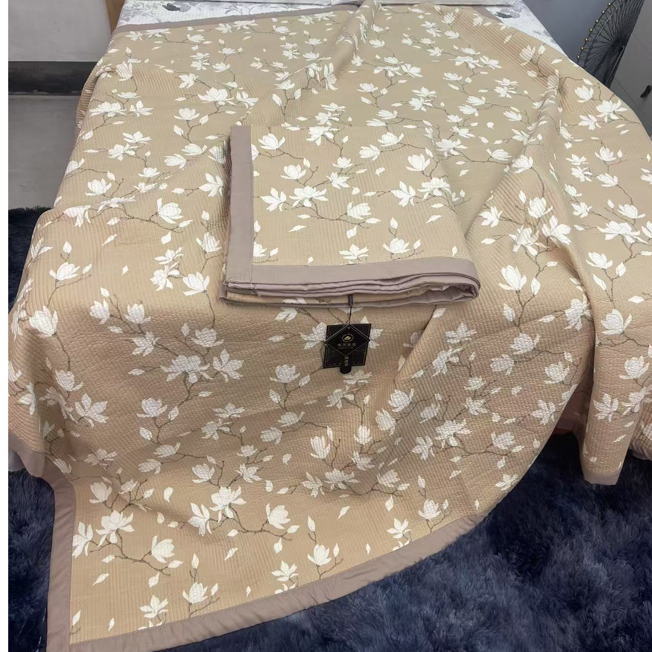 新香棉玉兰花开双层纱盖毯