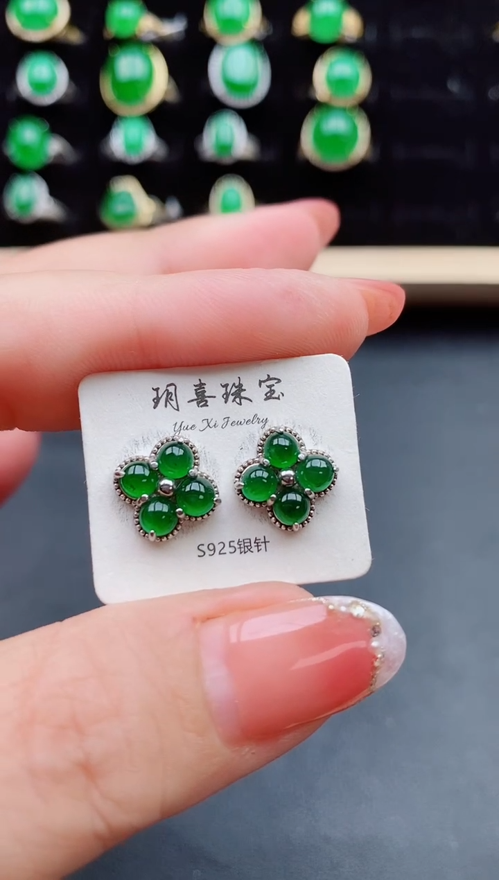【闪购商品】翡翠耳饰银S925镶嵌50800