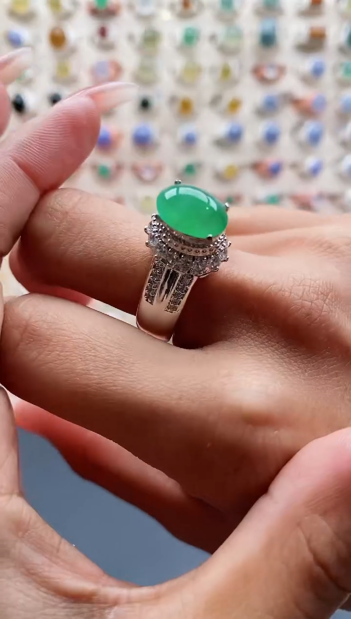 【闪购商品】翡翠戒指未镶嵌缅甸天然A货翡翠555 9+7
