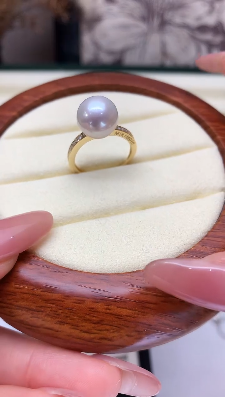 银S925镶嵌戒指淡水珍珠11-12mm