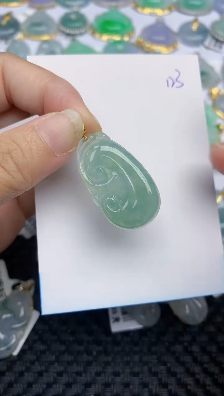 翡翠18K金镶嵌颈饰天然A货翡翠 123