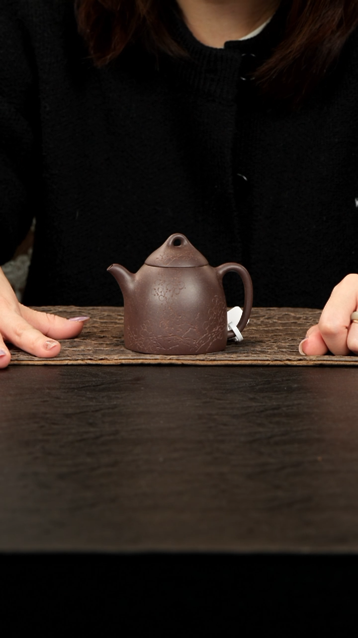 茶壶紫砂天青泥秦权刻绘170cc