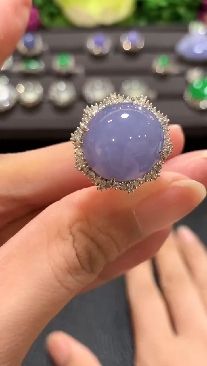 18K金镶嵌戒指翡翠b166紫色有色差