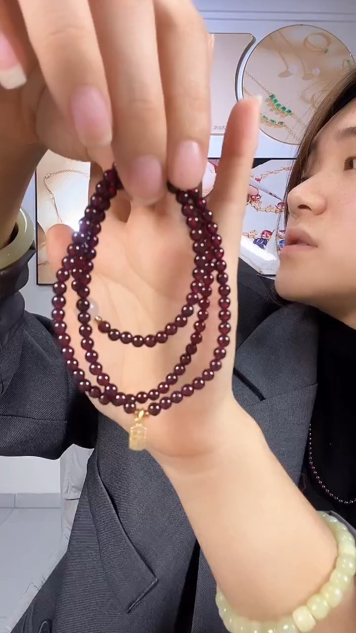 未镶嵌手链石榴石精美 多圈石榴石