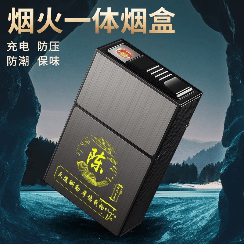 新款时尚2025烟盒一体点烟器充电式大容量防潮装高档套装抗压防潮