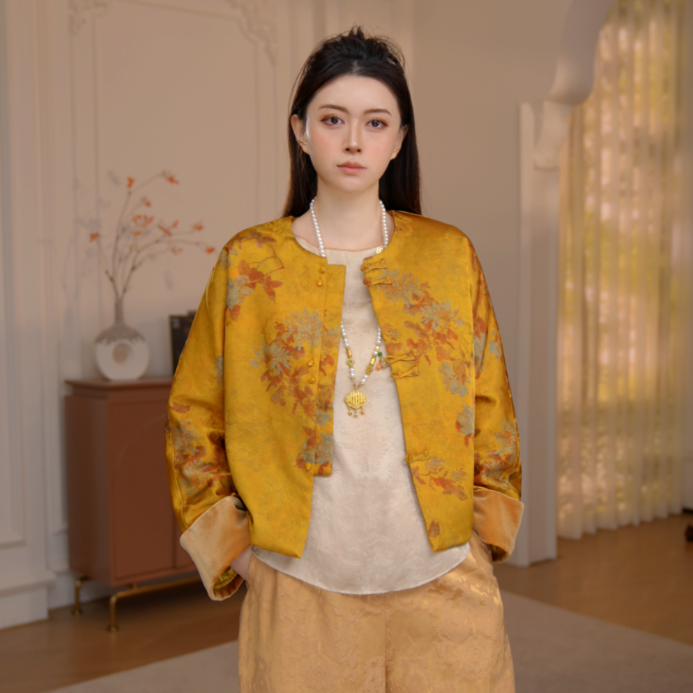 【灼灼韶华】 秋冬新款新中式提花人丝长袖外套11572