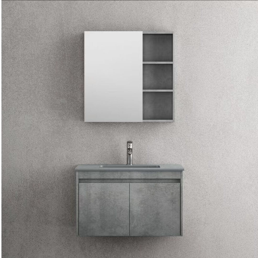 小牧奥斯卡灰岩板多层实木 自洁陶瓷釉悬挂式浴室柜