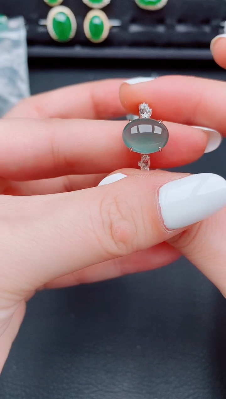 【闪购商品】翡翠戒指银S925镶嵌天然a货翡翠635