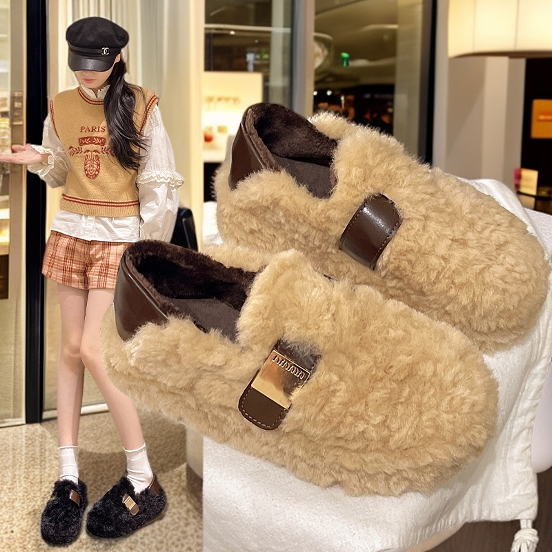 雪地靴女款2025冬季新款一脚蹬晚晚鞋外出百搭加绒毛毛鞋厚底棉鞋