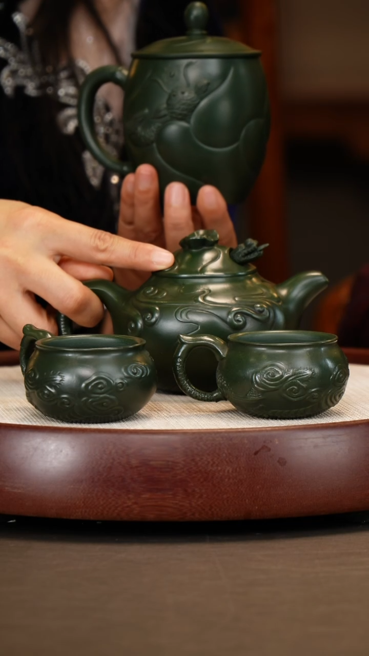 【闪购商品】紫砂茶壶【朱持平】绿泥云龙套组  350CC