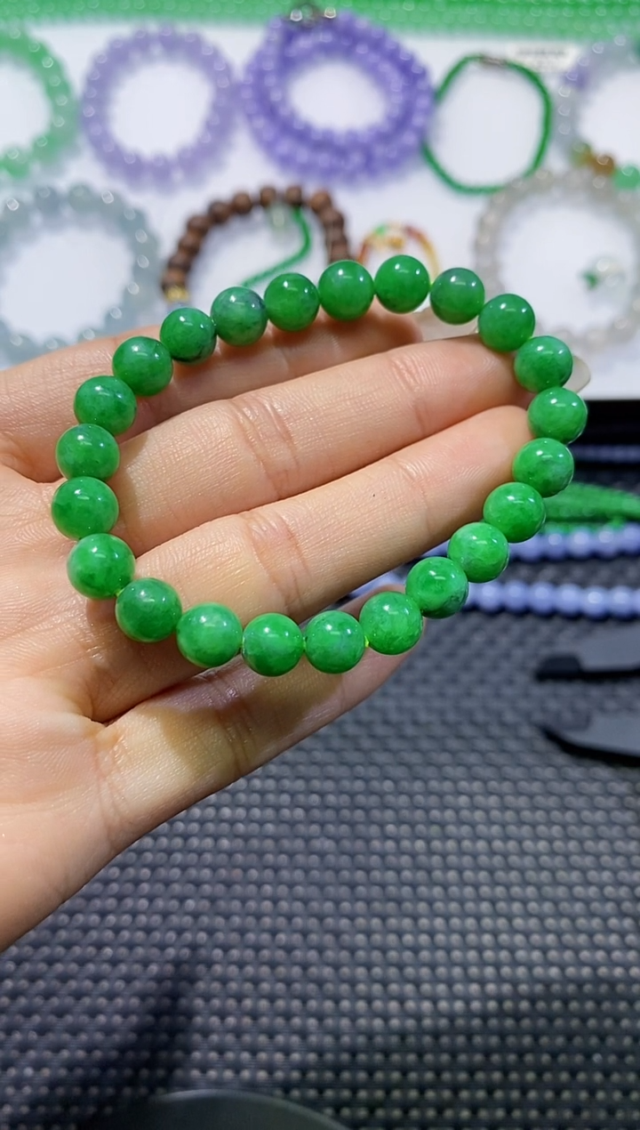 散珠翡翠卡8手串有纹