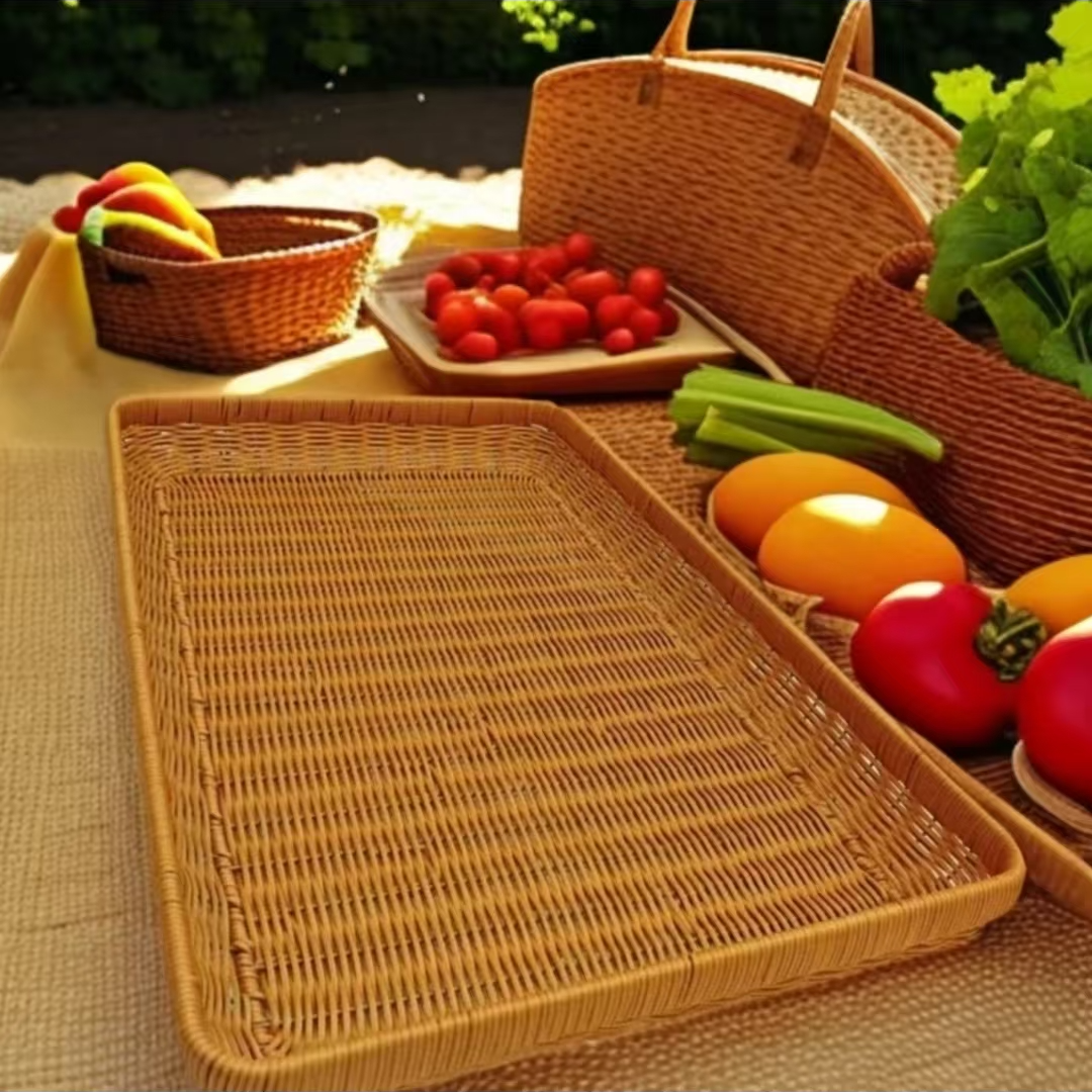 S22超大号长方形簸箕筛筐馒头筐收纳筐托盘篮纯手工编织60*42*8