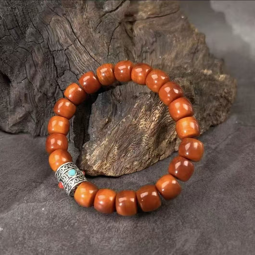 红油崖柏老料直切桶珠1.0单圈手串 （无礼盒）S0224