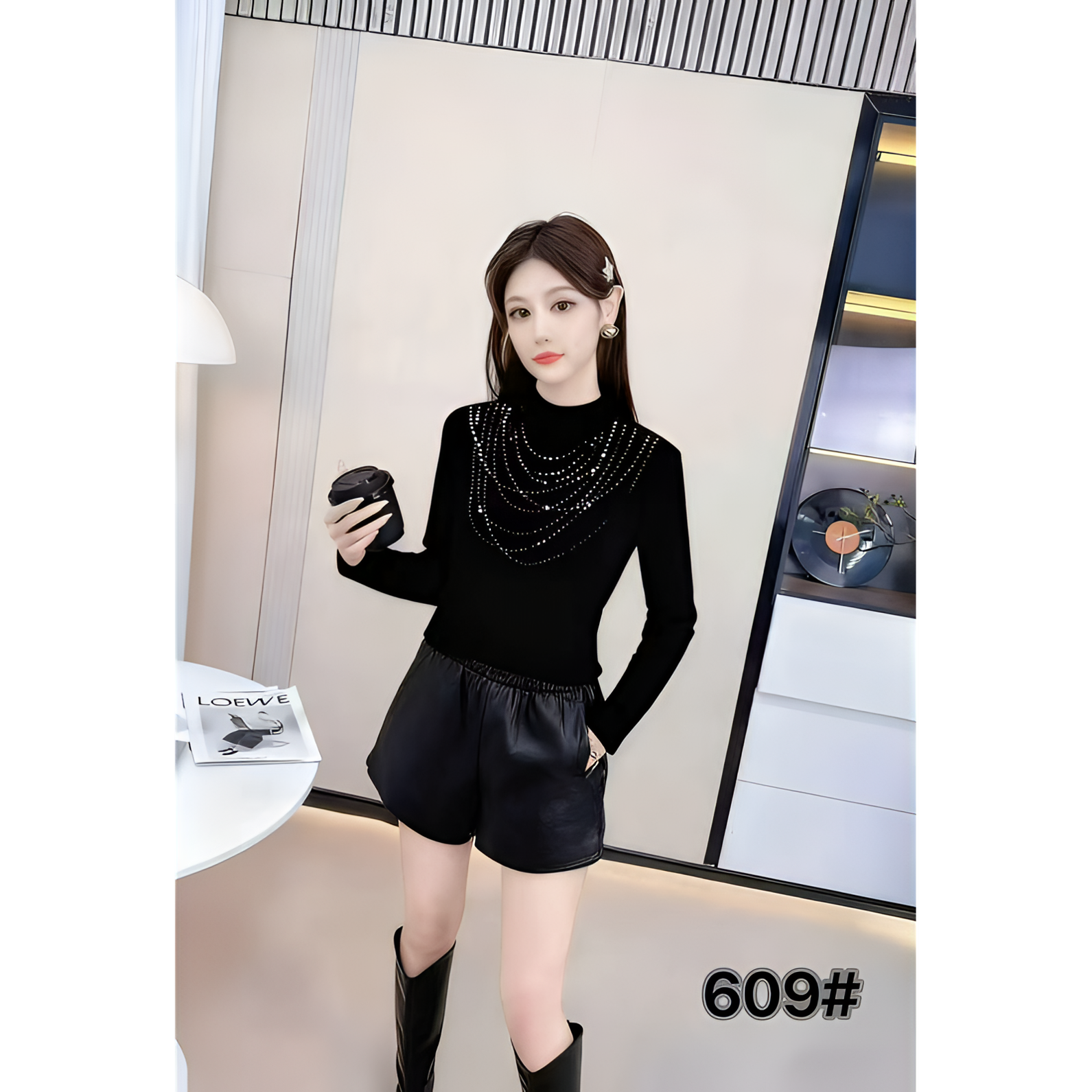 609镶钻半高领百搭德绒衫