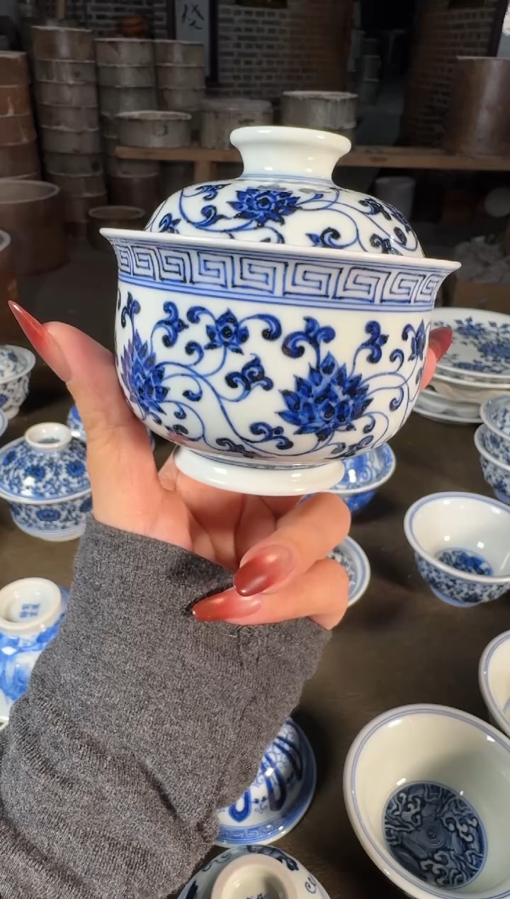 杯子陶瓷三方器合金刚莲布袋盖碗