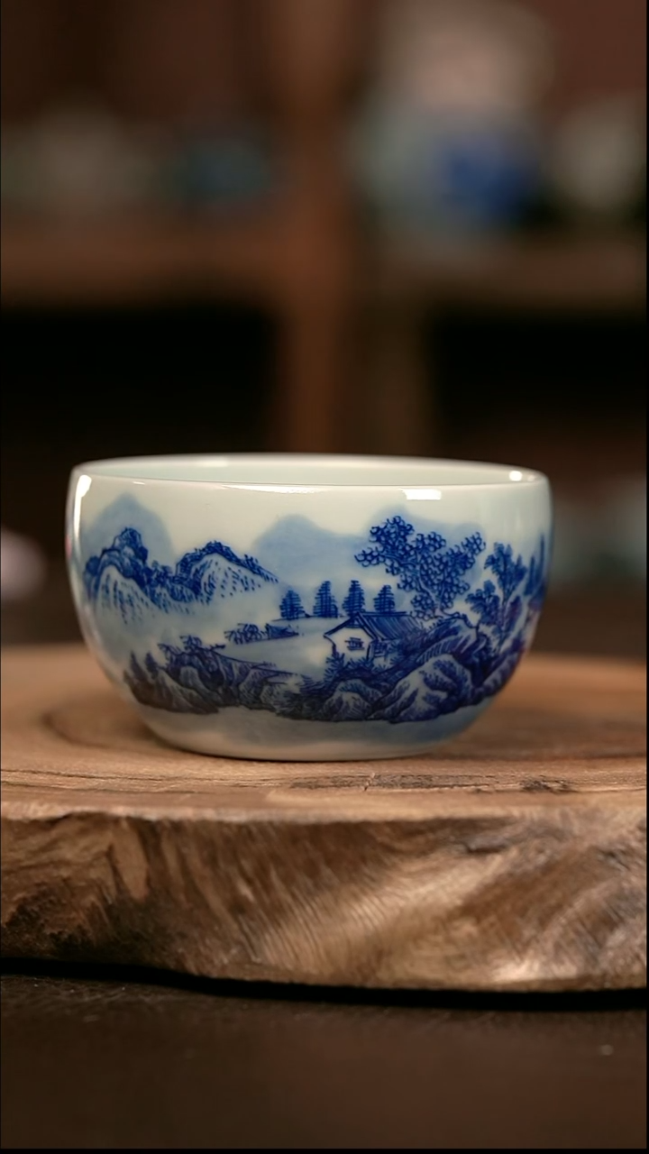 手绘 高温现代瓷  气窑  山水缸杯200C