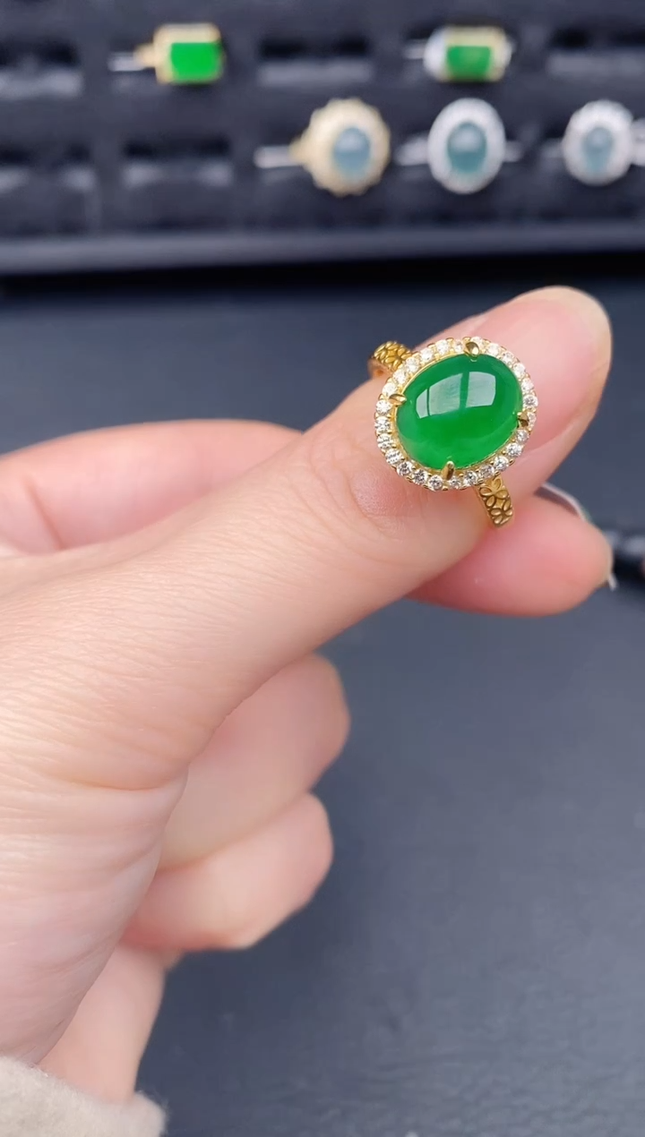 银S925镶嵌戒指翡翠天然a货翡翠177