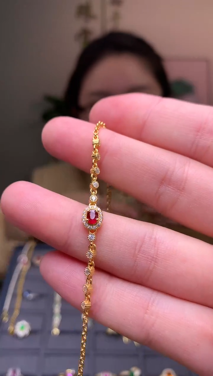 银S925镶嵌手链红宝石手链