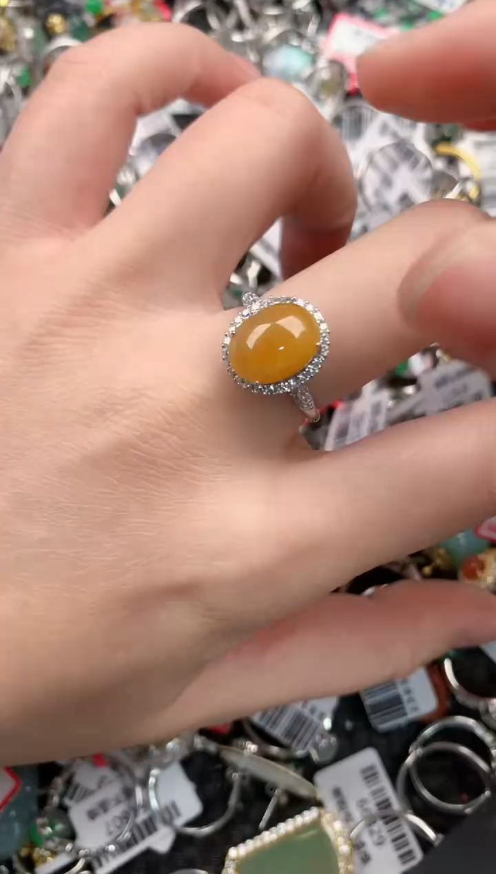 银S925镶嵌戒指翡翠66---5