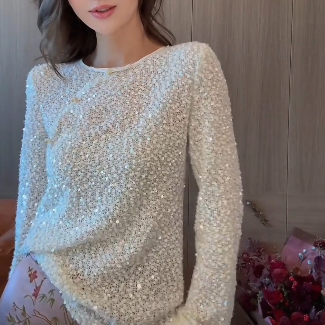 【清仓】新中式时尚带珠片气质圆领上衣
