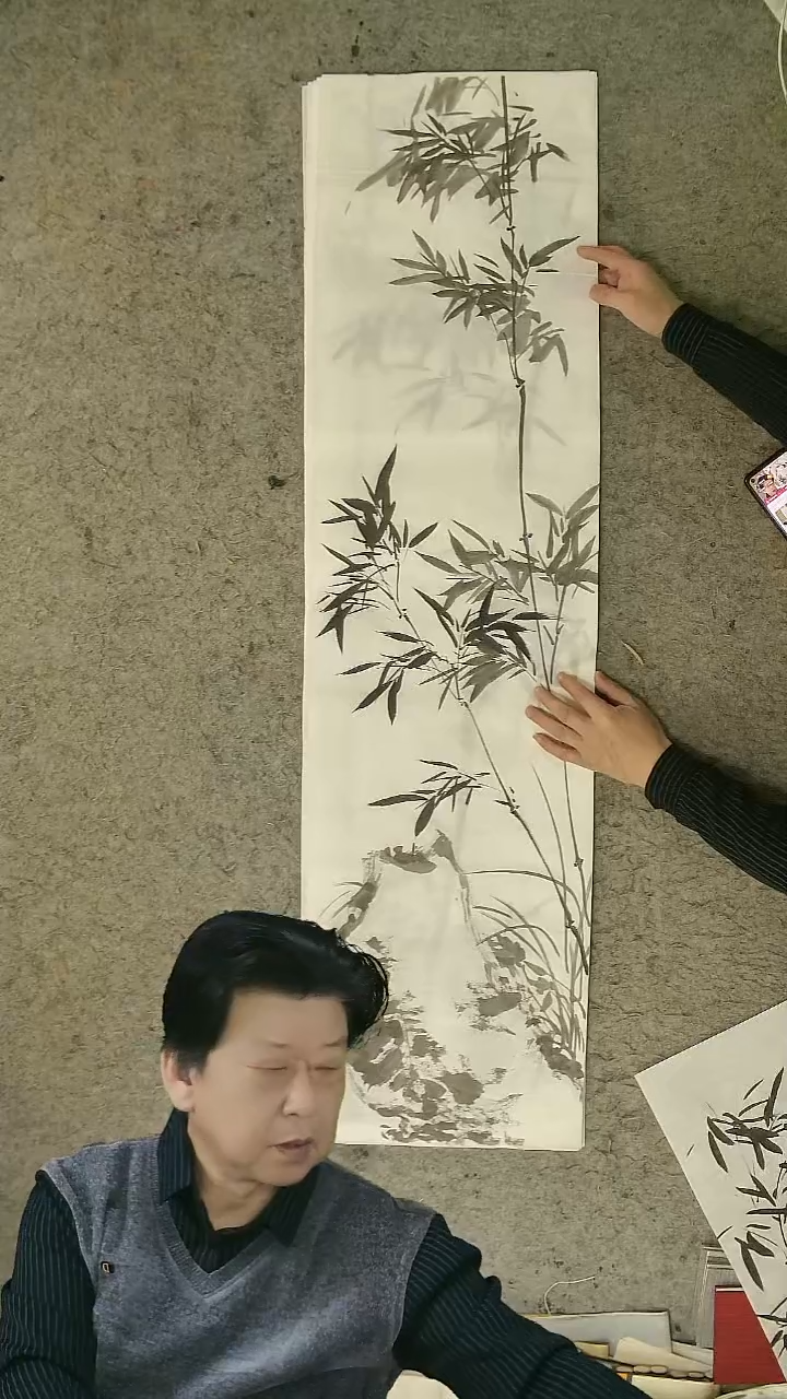 国画四尺对开  墨竹条屏 34*138cm